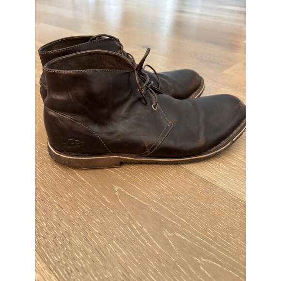 Mens UGG Shoes Leighton Brown Leather Lace Up Chukka Ankle Boots Size 10